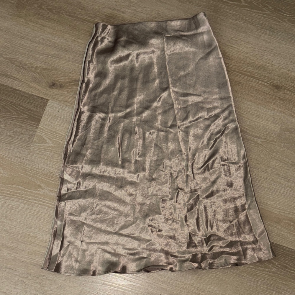 Aritzia Babaton Satin Slip Midi Skirt - Tan
